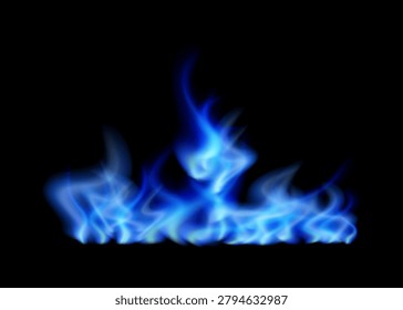 Realistic blue burning fire. Vector object on dark background