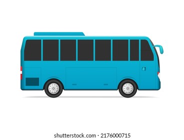 realistic blue bus side view isolated on white background