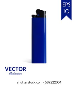 Realistic blue cigarette lighter on white background. Vector illustration.