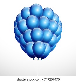 A realistic Blue color balloon isolated on the Transparent Background. Beautiful Vector Illustration of a flying upward Glitter Ball with Helium.