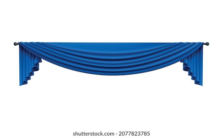 Realistic blue curtains composition with isolated image of luxury curtain vector illustration