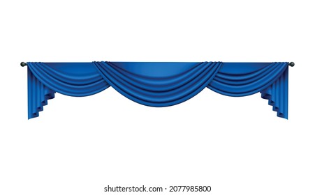 Realistic blue curtains composition with isolated image of luxury curtain vector illustration