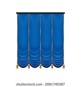 Composición de cortinas azules realistas con imagen aislada de cortina de lujo con corbata dorada ilustración vectorial