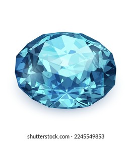 Realistic blue diamond with light reflections - shiny vector sapphire gemstone illustration