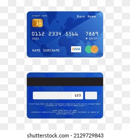 Realistische blaue elektronische Karte. Digitales E-Commerce-Geld. Einziger transparenter Vektor