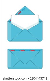 Realistic blue envelope for letters C5 or C6, front view.template open and closed on a white background