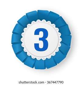 Realistic blue fabric award ribbon badge. Vector illustration.