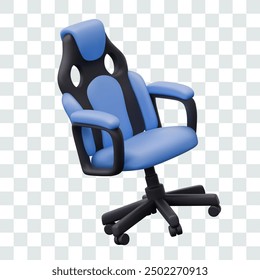 Realistic blue gaming chair. Ergonomic furniture for gamer, video blogger, tester