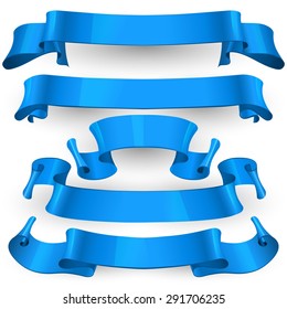 Realistic Blue Glossy vector ribbons set vector
