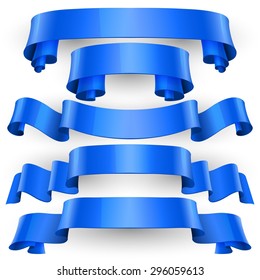 Realistic Blue Glossy vector ribbons set vector