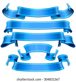 Realistic Blue Glossy vector ribbons set vector