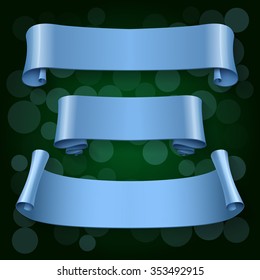 Realistic Blue Glossy vector ribbons set vector