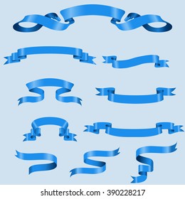 Realistic blue Glossy vector ribbons. 