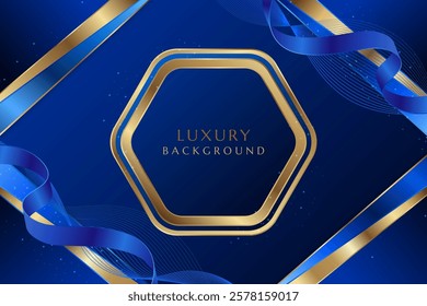 Realistic Blue and Gold Premium Background. Business luxury background with golden gradient and blue ribbons for business presentations, ads, banners, posters and premium magazines. 