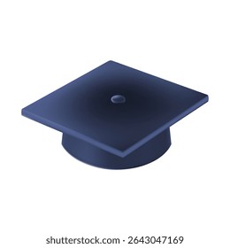 Realistic Blue graduate cap. 3D Graduation Doctoral hat. PhD Academic mortarboard. Student degree board. Vector illustration.