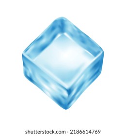 Cubo de hielo azul realista sobre ilustración vectorial de fondo blanco