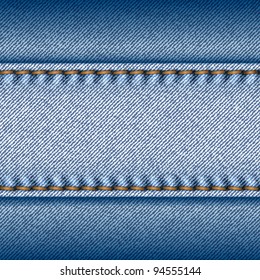 Realistic blue jeans texture background. Vector illustration.