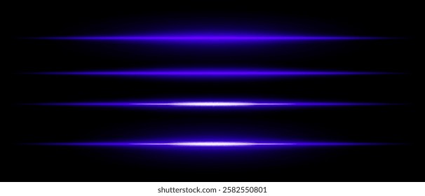 Realistic blue laser beams with glowing effect on a black background. Futuristic energy streaks, sci-fi speed motion, neon cyber light.