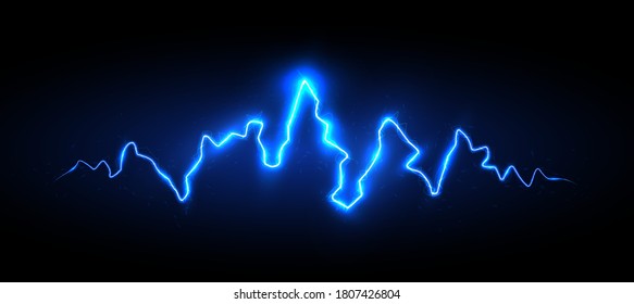 Realistic blue lightning with sparks and glow, vector illustration