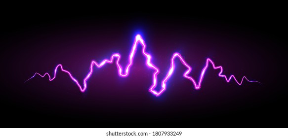 Realistic blue lightning with sparks and glow, vector illustration