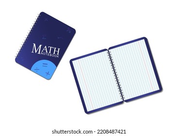 Realistic Blue Math Notebook Set Isolated On White Background