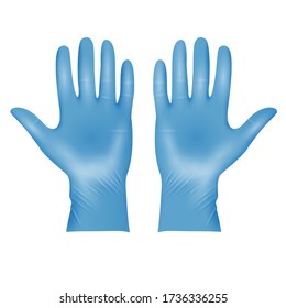 Realistic blue medical latex protective gloves. Details 3d style medical gloves. Vector illustration