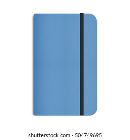 Realistic Blue Moleskin Notebook, Diary With Black Elastic Band. Vector