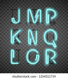 realistic blue neon alphabet set street bars vector