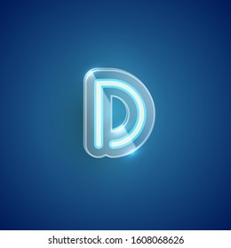 Realistic blue neon D with plastic case, vector illustration