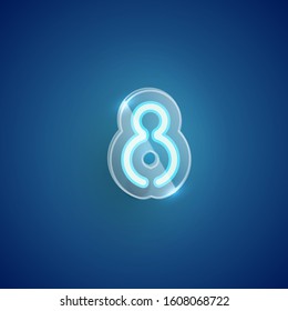 Realistic blue neon eight with plastic case, vector illustration