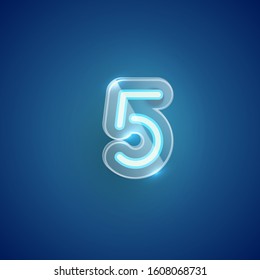 Realistic blue neon five with plastic case, vector illustration