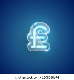 Realistic Blue Neon Pound Sign With Plastic Case, Vector Illustration