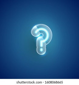 Realistic blue neon question mark with plastic case, vector illustration