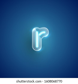 Realistic blue neon r with plastic case, vector illustration