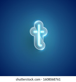 Realistic blue neon t with plastic case, vector illustration
