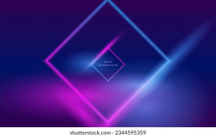 Realistic blue and pink glowing neon lamps and light lines in futuristic design. Future element glow squares background. Cyber disco concept vector.