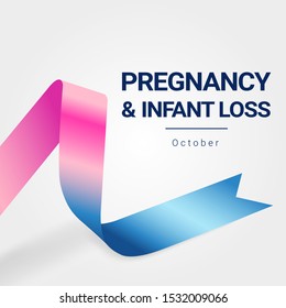 Realistic blue and pink isolated ribbon, Pregnancy and Infants Loss Awareness Month (October). Design element for banners, posters, cards. Vector and illustration