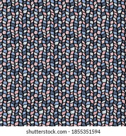 Realistic blue and pink simple knit texture vector seamless pattern. Abstract ornamental background in form of a knitted fabric. Stylized textured yarn or hairstyle close-up