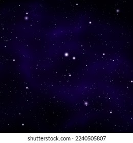 Realistic blue purple galaxy. Shooting star background against dark blue starry night sky. Magic stardust. Meteor shower with falling glowing asteroids, stars in space. Comet with light trail. Vector