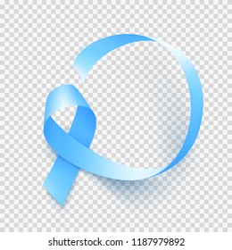 Realistic blue ribbon over transparent background, world prostate cancer day symbol in november, vector illustration. Template for poster for prostate cancer awareness month.