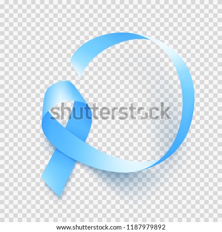 Realistic blue ribbon over transparent background, world prostate cancer day symbol in november, vector illustration. Template for poster for prostate cancer awareness month.