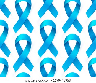 Un patrón transparente realista para el mes de sensibilización sobre el cáncer de próstata. Pancarta médica brillante, cinta 3d para prevenir la enfermedad de próstata masculina. Archivo EPS 10 de ilustración vectorial.