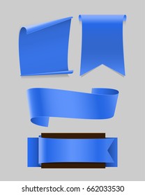 Realistic blue ribbon set. Vector illustration