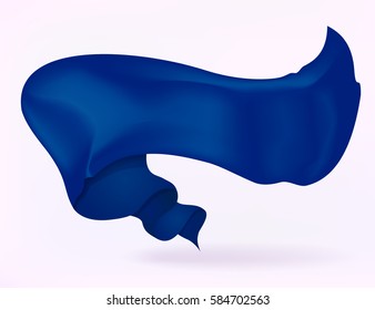 Realistic blue ribbon silk vector template banner
