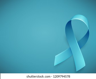 Realistic blue ribbon symbol of prostate cancer awareness month in november. Template background for poster. Vector illustration.