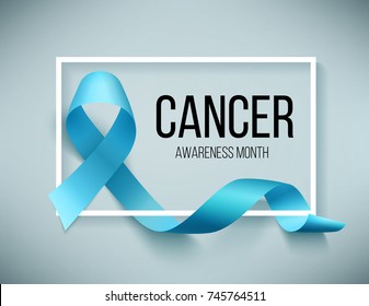 Realistic blue ribbon, world prostate cancer day symbol in november, vector illustration. Poster for cancer awareness month.