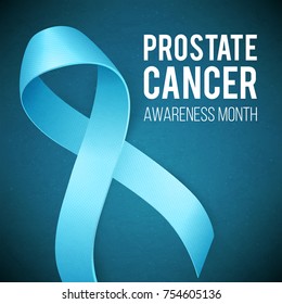 Realistic blue ribbon, world prostate cancer day symbol in november, vector illustration. Poster for cancer awareness month.