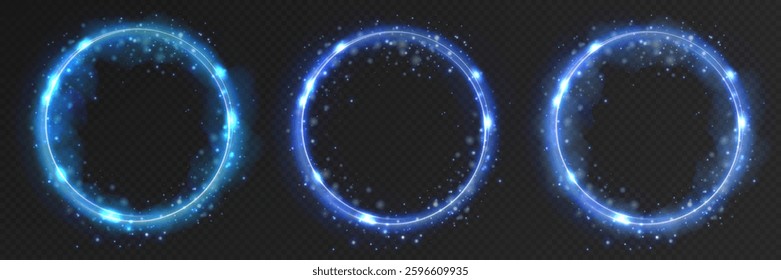 Realistic blue rings with glowing light effects and sparkling reflections. High-quality vector illustration featuring elegant circular blue elements with smooth gradients and shine