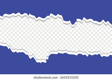 Borda de papel rasgada azul realista com plano de fundo transparente