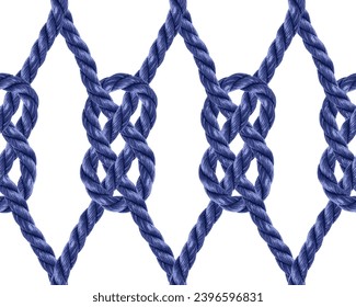 Realistic blue rope checkered net in vintage nautical 3D style